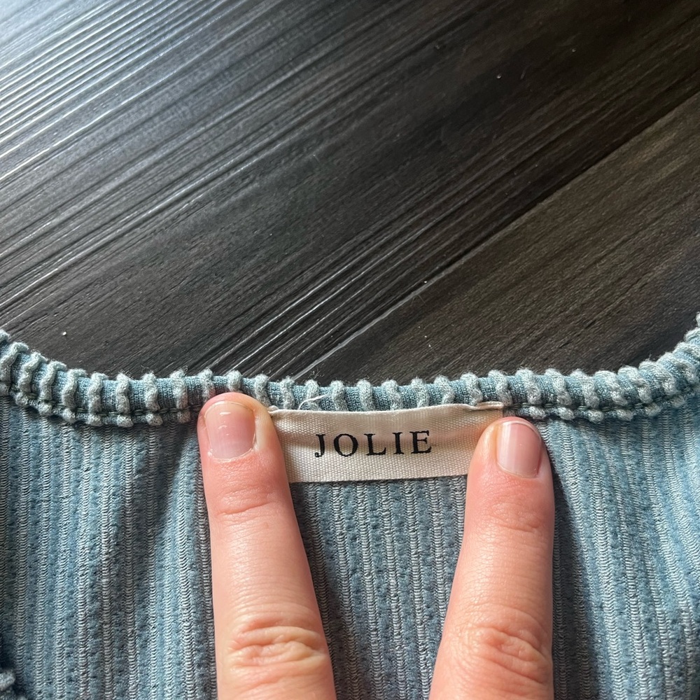 NWOT Jolie (Palmetto Moon) Blue V-Neck Ribbed Babydoll Top - Picture 3 of 3